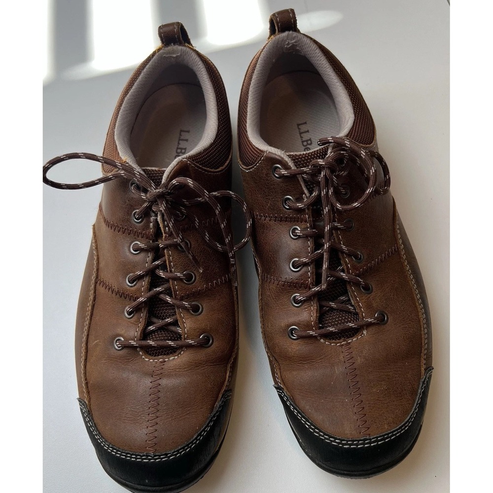 Women's L.L. Bean Brown Leather Comfort Shoes Sneaker Beansport Lace-up Shoe 8.5